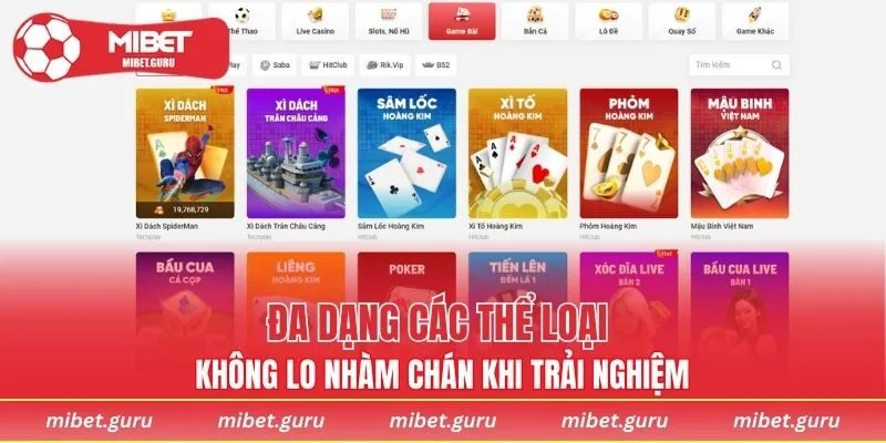 Đa dạng các thể loại không lo nhàm chán khi trải nghiệm